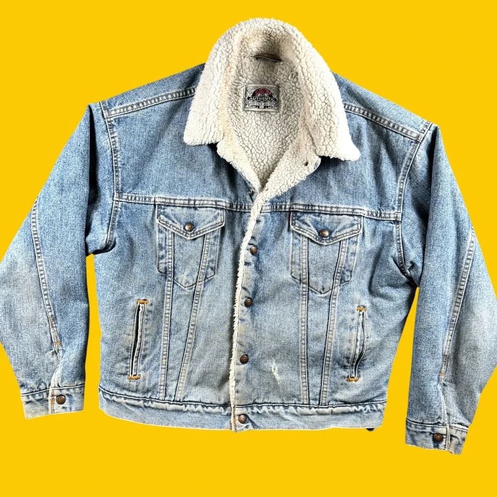 Vintage Levis Denim Jacket Mens L Blue Sherpa Lined Trucker USA 70609 4891